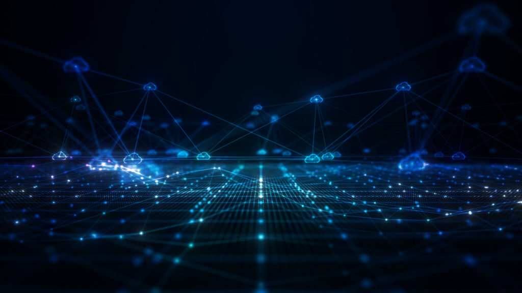 Future Technology Digital Data Network Connection, Digital Cloud Computing Cyber Security, Digital Data Network Protection, Abstract Background 3d rendering.